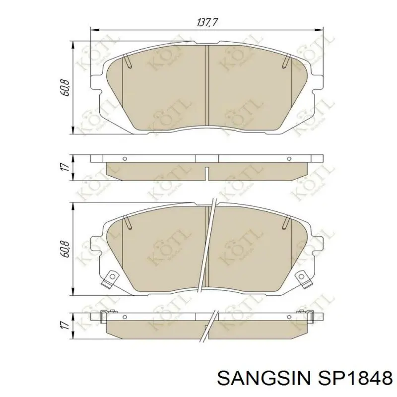 Klocki hamulcowe przednie tarczowe Sangsin SP1848 cena, od 26,59 USD