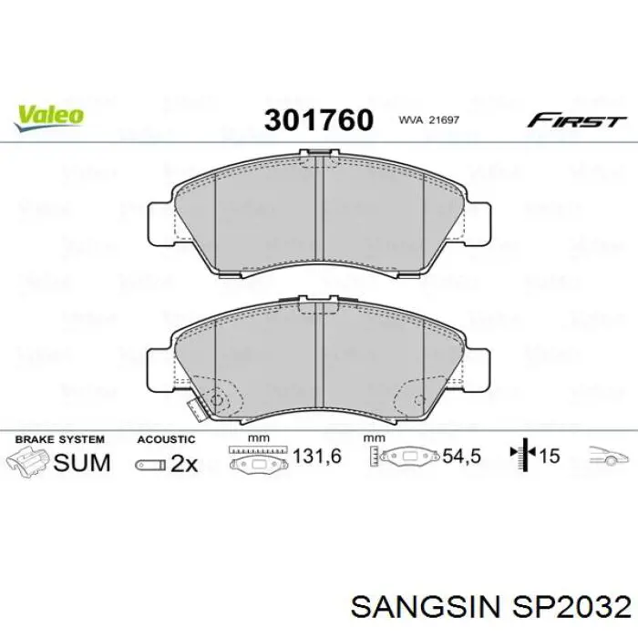 Klocki hamulcowe przednie tarczowe Sangsin SP2032 cena, od 17,27 USD