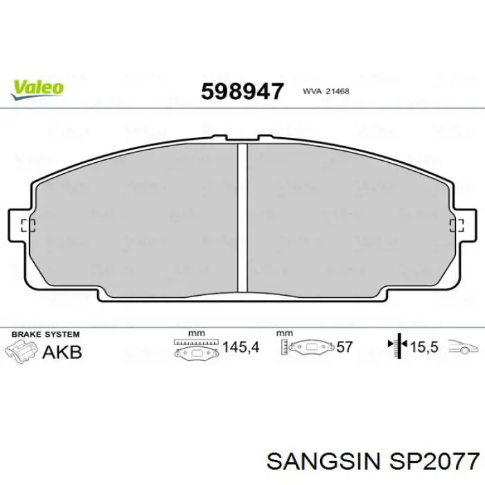 SP2077 Sangsin Klocki hamulcowe przednie tarczowe