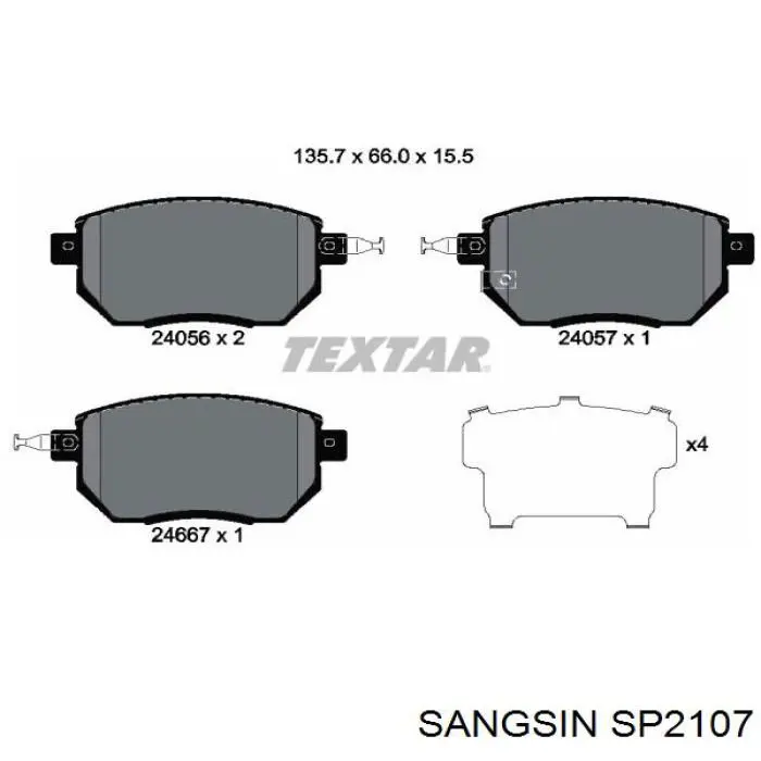 Klocki hamulcowe przednie tarczowe Sangsin SP2107 cena, od 26,54 USD