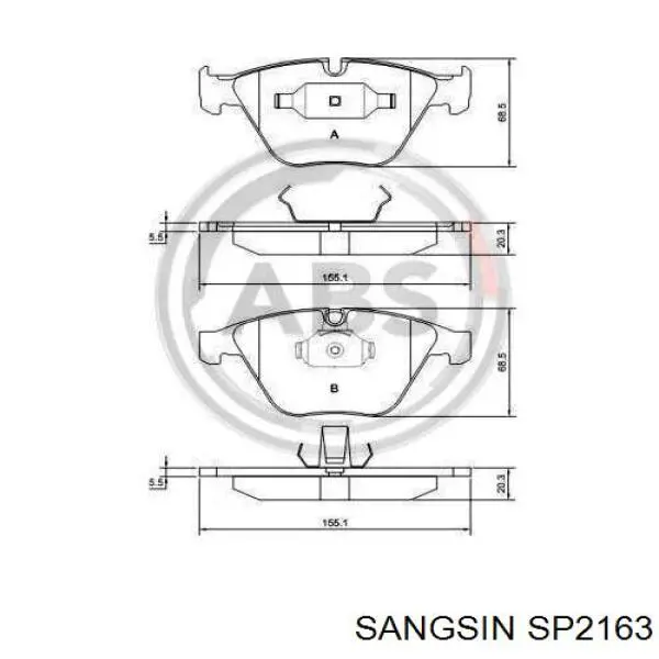 Klocki hamulcowe przednie tarczowe Sangsin SP2163 cena, od 33,61 USD