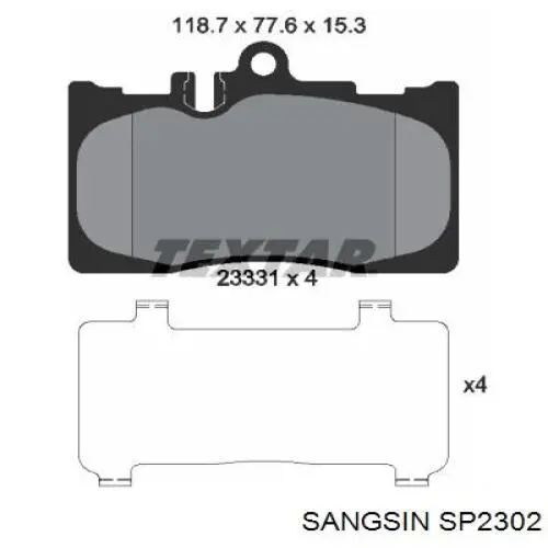 Klocki hamulcowe przednie tarczowe Sangsin SP2302 cena, od 27,22 USD