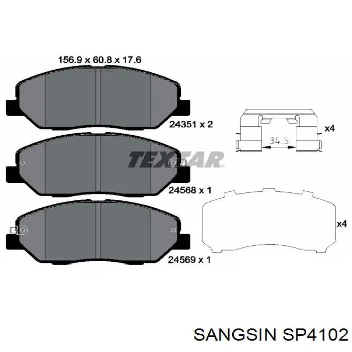 Klocki hamulcowe przednie tarczowe Sangsin SP4102 cena, od 25,49 USD