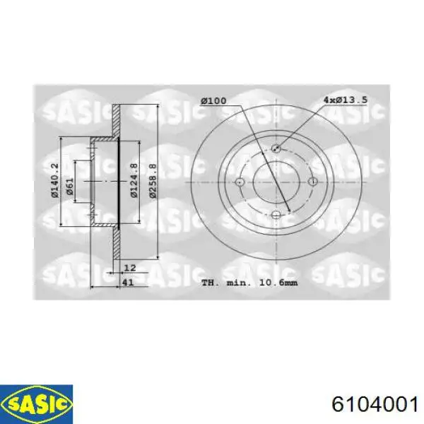 6104001 Sasic Tarcza hamulcowa przednia