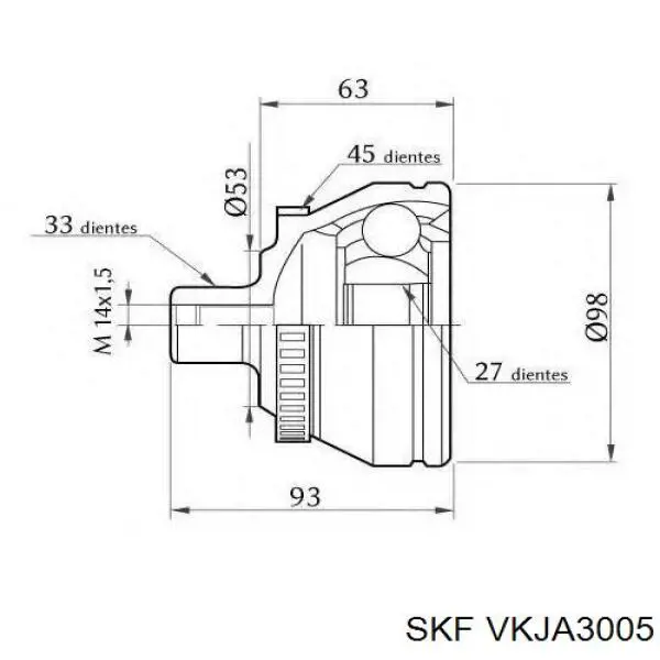 VKJA3005 SKF Przegub homokinetyczny przedni zewnętrzny