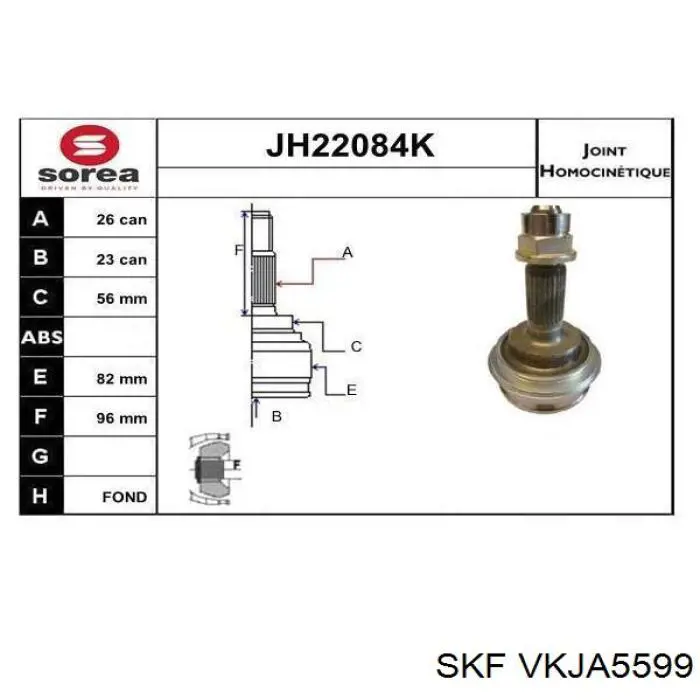Przegub homokinetyczny przedni zewnętrzny SKF VKJA5599 cena, od 44,61 USD