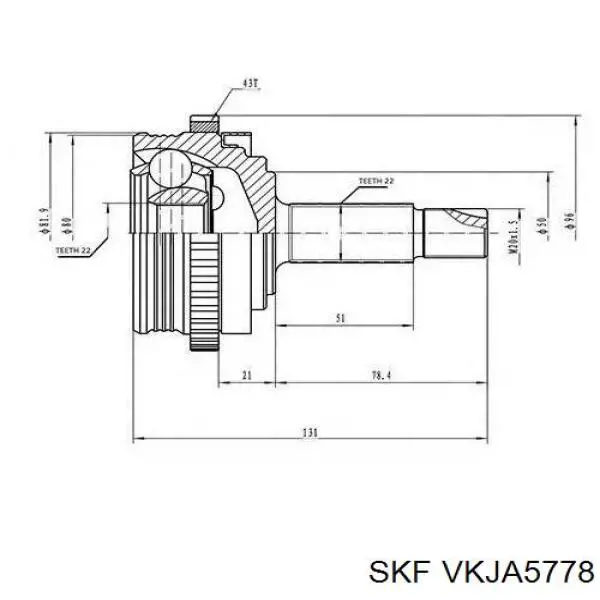 VKJA5778 SKF Przegub homokinetyczny przedni zewnętrzny