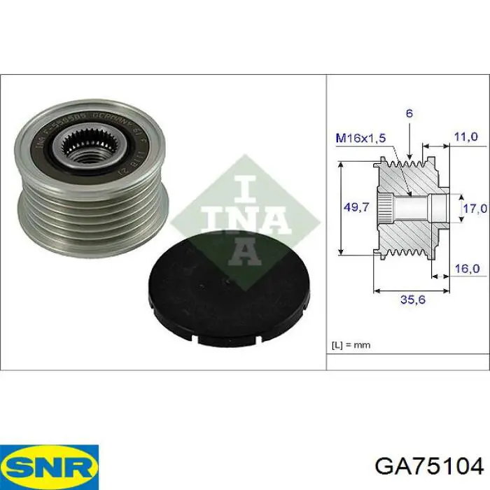 Koło pasowe alternatora SNR GA75104 cena, od 37,87 USD