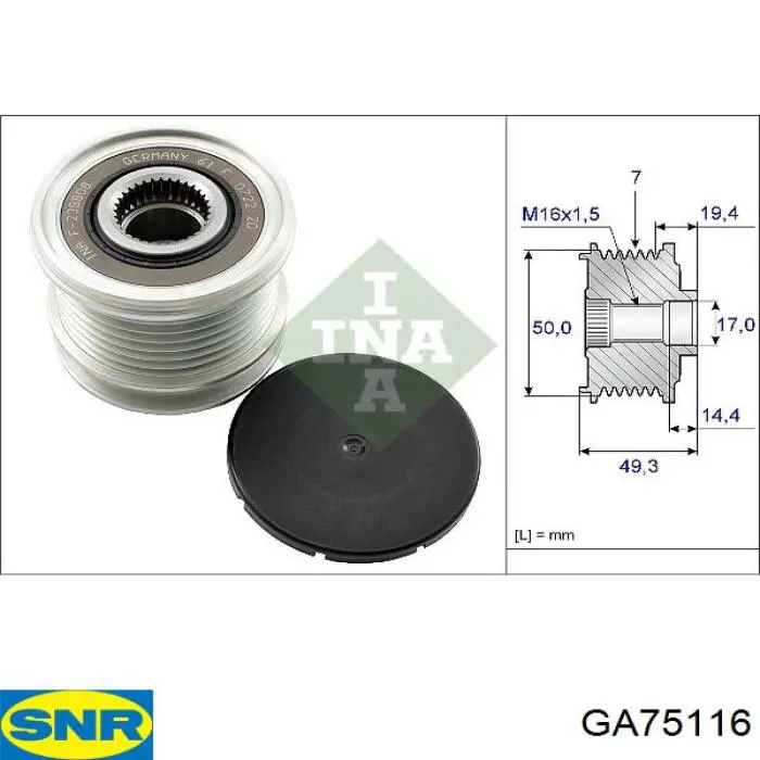 Koło pasowe alternatora SNR GA75116 cena, od 41,77 USD