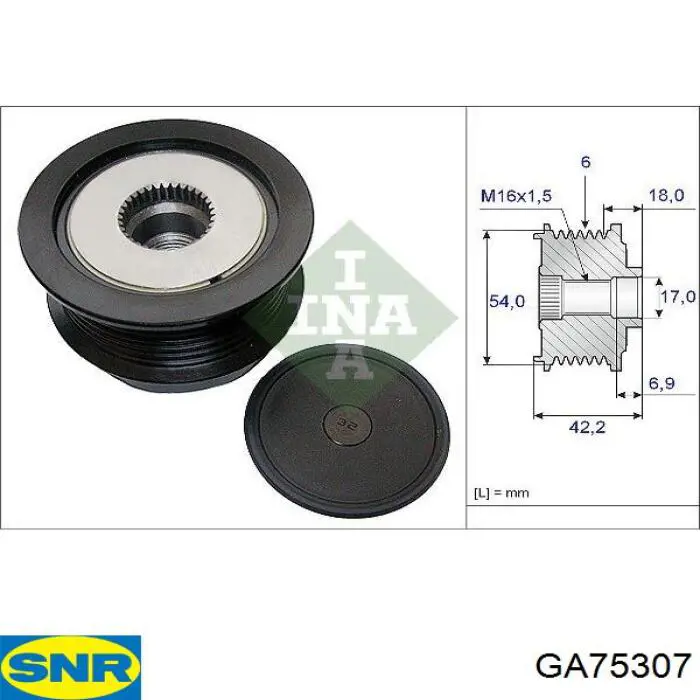 Koło pasowe alternatora SNR GA75307 cena, od 36,55 USD