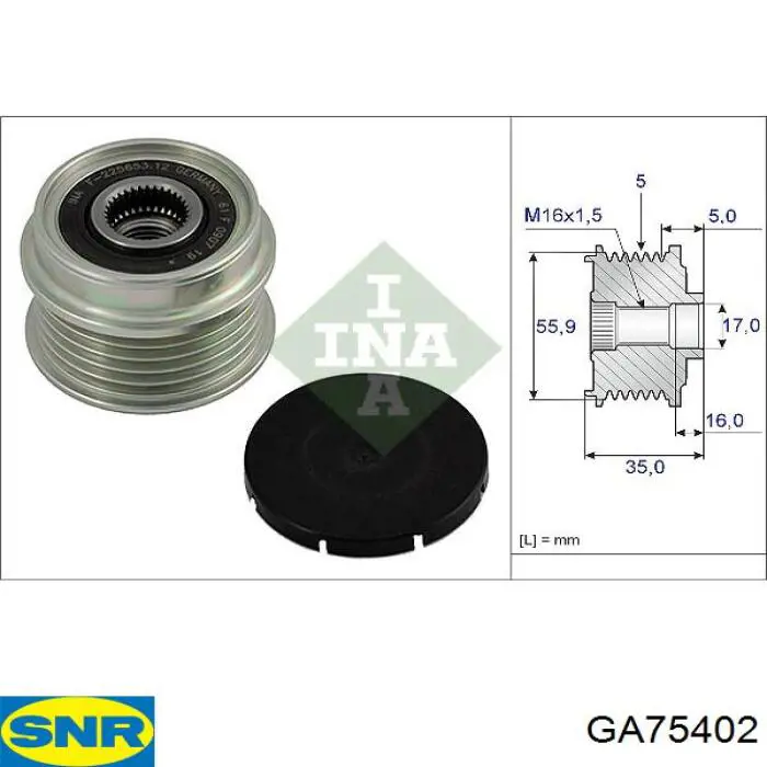 Koło pasowe alternatora SNR GA75402 cena, od 35,46 USD