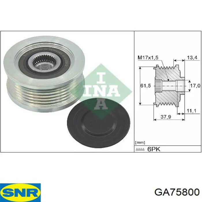 Koło pasowe alternatora SNR GA75800 cena, od 33,56 USD