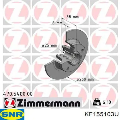 Do koszyka KF155103U SNR Tarcza hamulcowa tylna