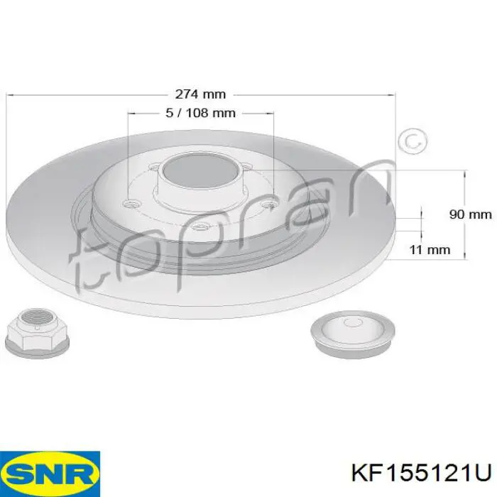Do koszyka KF155121U SNR Tarcza hamulcowa tylna