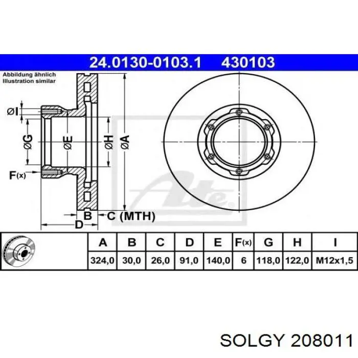 208011 Solgy tarcza hamulcowa przednia