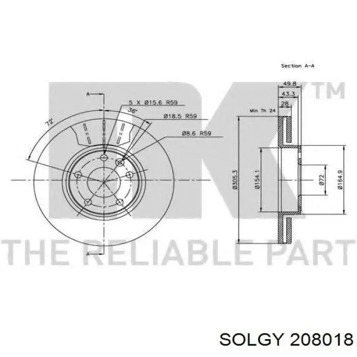 208018 Solgy Tarcza hamulcowa przednia