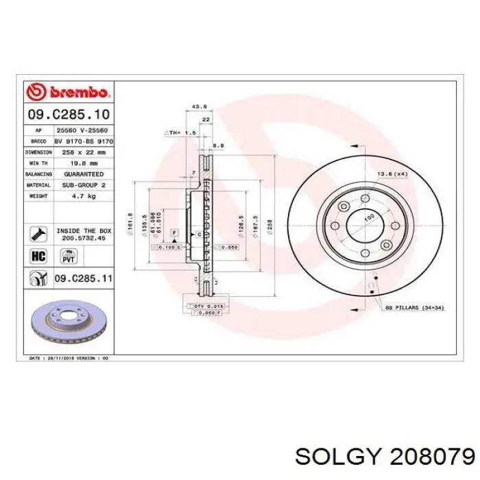 Tarcza hamulcowa przednia Solgy 208079