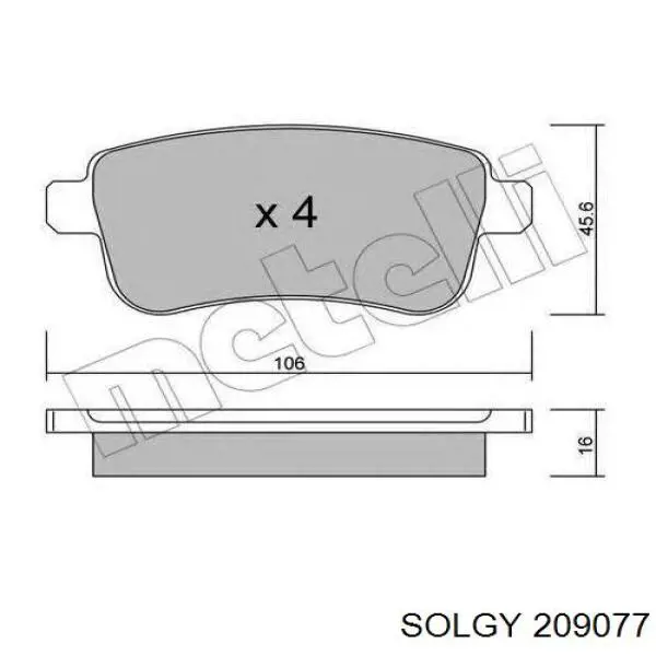 209077 Solgy Okładziny (klocki) do hamulców tarczowych tylne