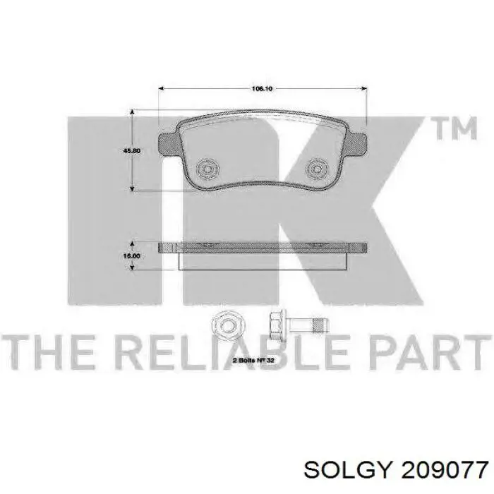 Okładziny (klocki) do hamulców tarczowych tylne Solgy 209077 cena, od 18,48 USD