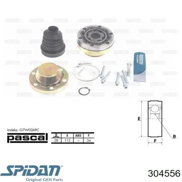 Przegub homokinetyczny przedni wewnętrzny GKN-Spidan 304556
