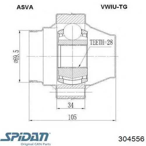 Przegub homokinetyczny przedni wewnętrzny GKN-Spidan 304556 cena, od 51,31 USD