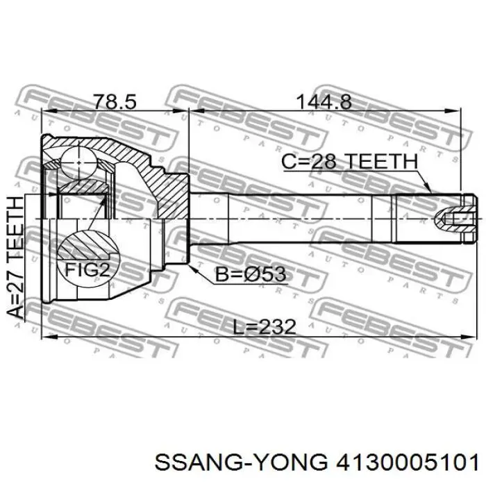 Półoś napędowa przednia Ssang Yong 4130005101 cena, od 156,61 USD