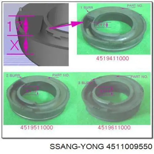 Sprężyna tylna prawa Ssang Yong 4511009550 cena, od 91,27 USD