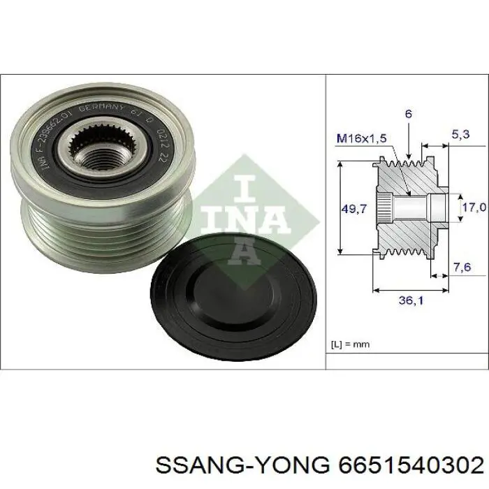 Do koszyka 6651540302 Ssang Yong Alternator