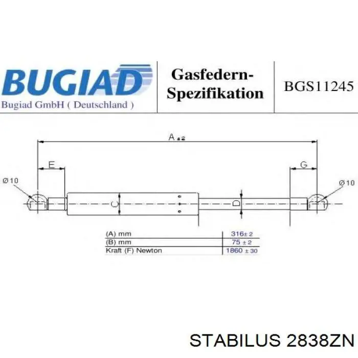 Do koszyka 2838ZN Stabilus Amortyzator klapy bagażnika (3/5 drzwi-tylnych)