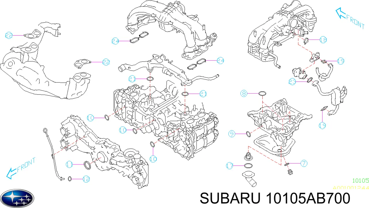 Zestaw uszczelek silnika pełny Subaru 10105AB700 cena, od 234,57 USD