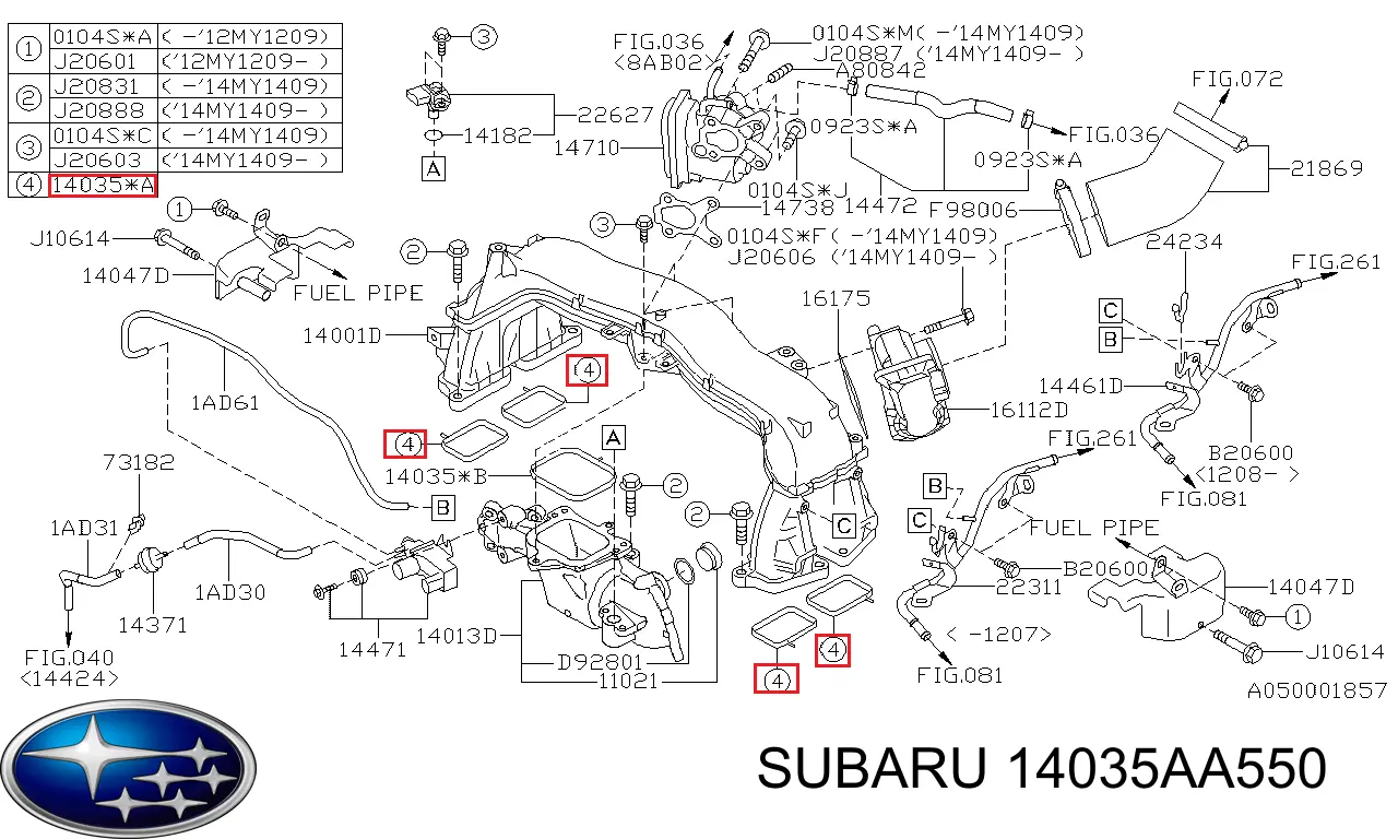 Do koszyka 14035AA550 Subaru Uszczelka kolektora ssącego