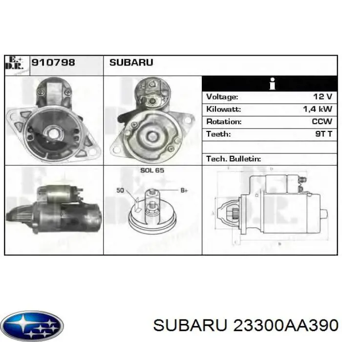 Rozrusznik Subaru 23300AA390 cena, od 123,07 USD