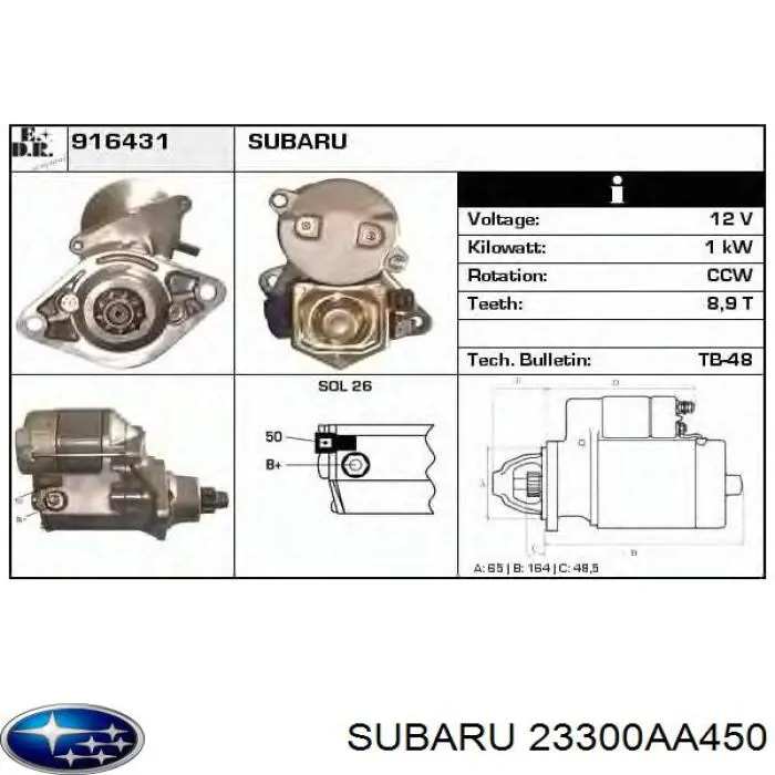 Rozrusznik Subaru 23300AA450 cena, od 108,43 USD