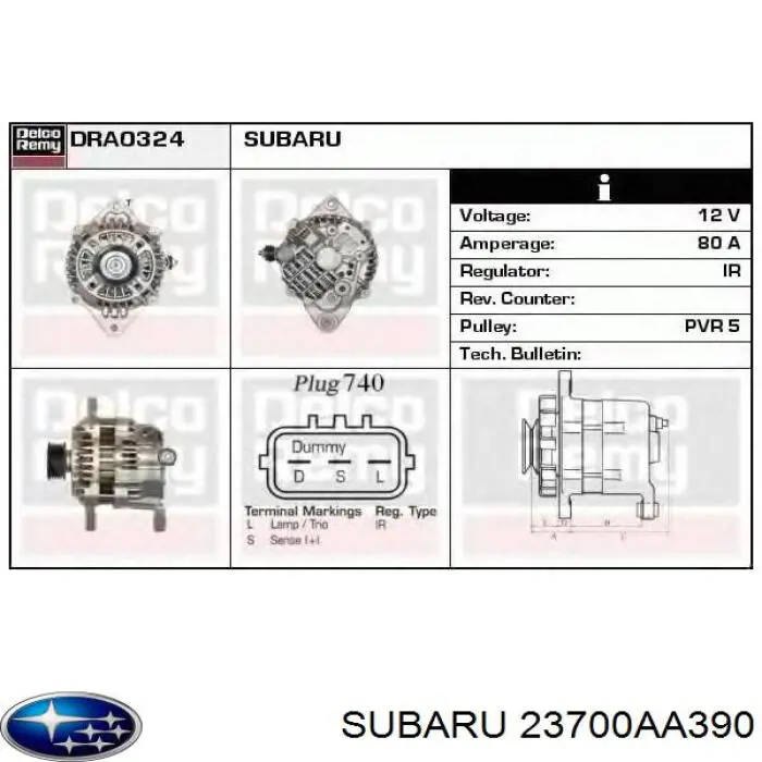 Do koszyka 23700AA390 Subaru Alternator