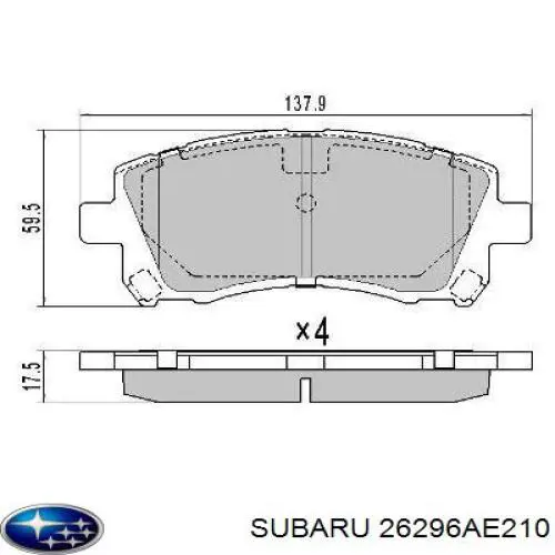 Klocki hamulcowe przednie tarczowe Subaru 26296AE210 cena, od 19,84 USD