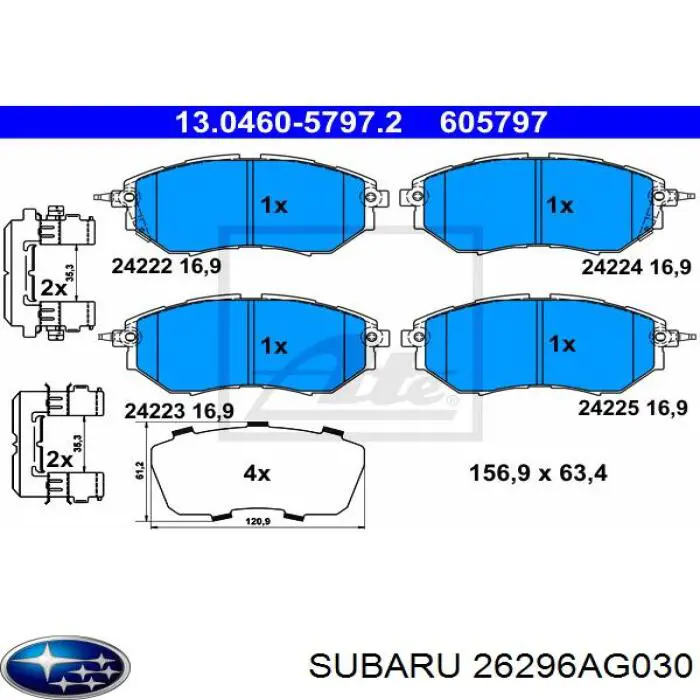 26296AG030 Subaru Klocki hamulcowe przednie tarczowe