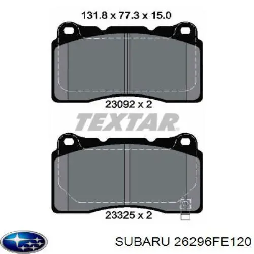 Klocki hamulcowe przednie tarczowe Subaru 26296FE120 cena, od 91,89 USD