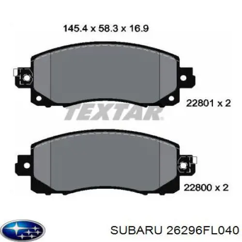 26296FL040 Subaru klocki hamulcowe przednie tarczowe