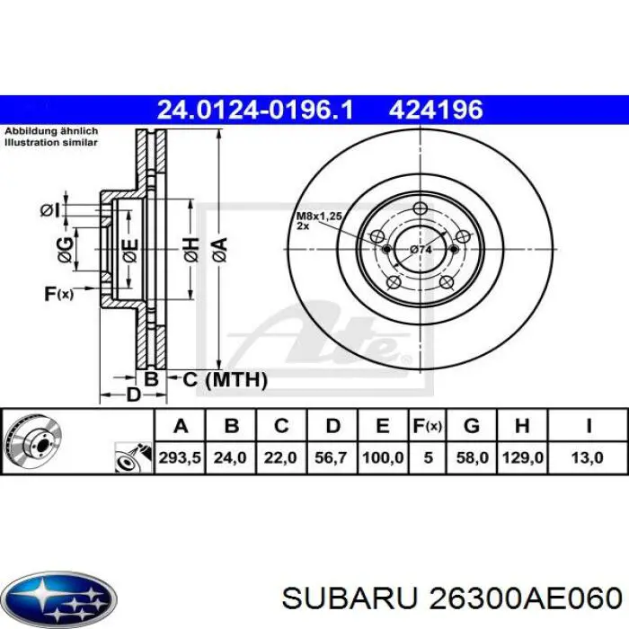 Do koszyka 26300AE060 Subaru Tarcza hamulcowa przednia