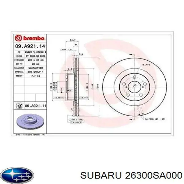 Tarcza hamulcowa przednia Subaru 26300SA000 cena, od 49,57 USD