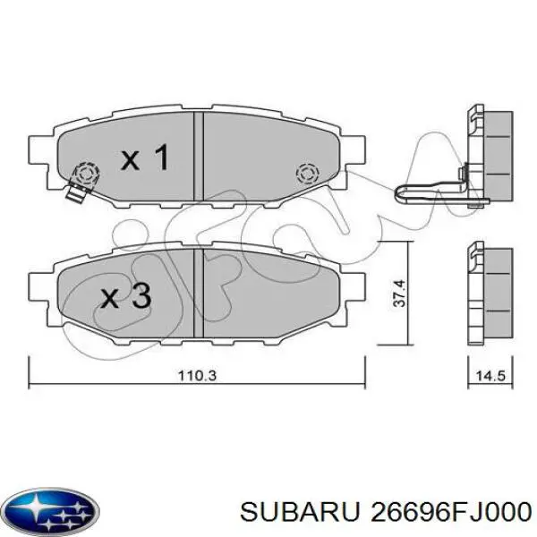 Okładziny (klocki) do hamulców tarczowych tylne 26696FJ000 Subaru