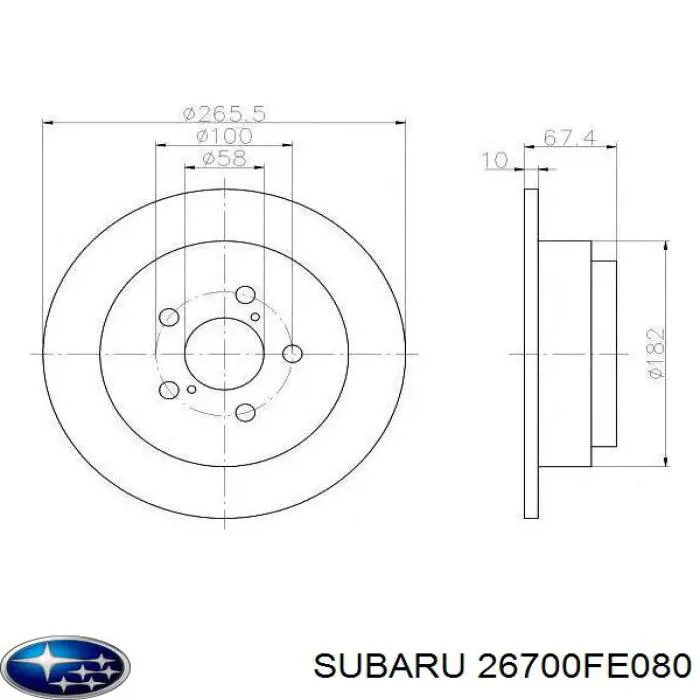 Do koszyka 26700FE080 Subaru Tarcza hamulcowa tylna