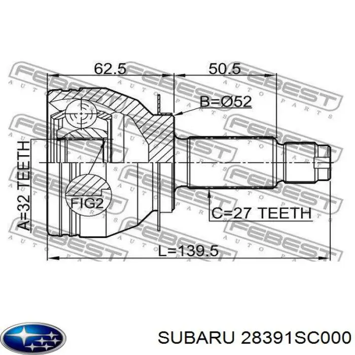 Przegub homokinetyczny przedni zewnętrzny 28391SC000 Subaru