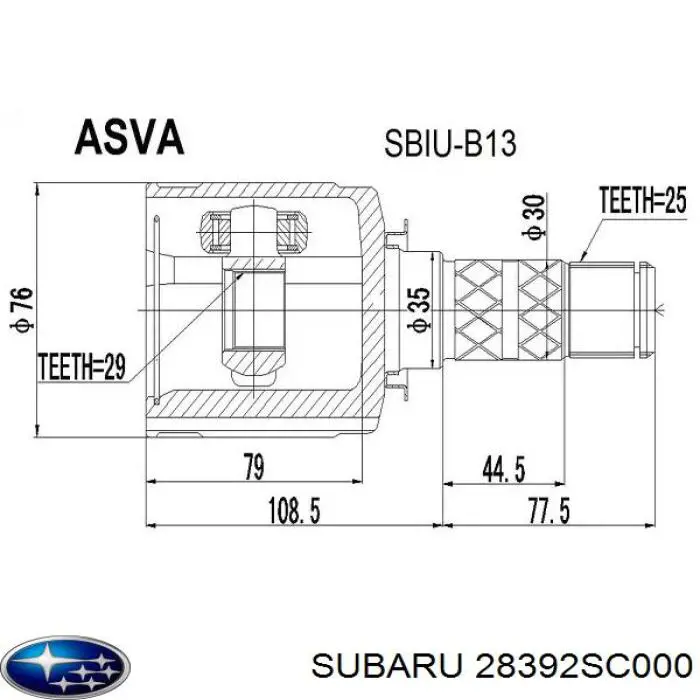 Do koszyka 28392SC000 Subaru Przegub homokinetyczny przedni wewnętrzny
