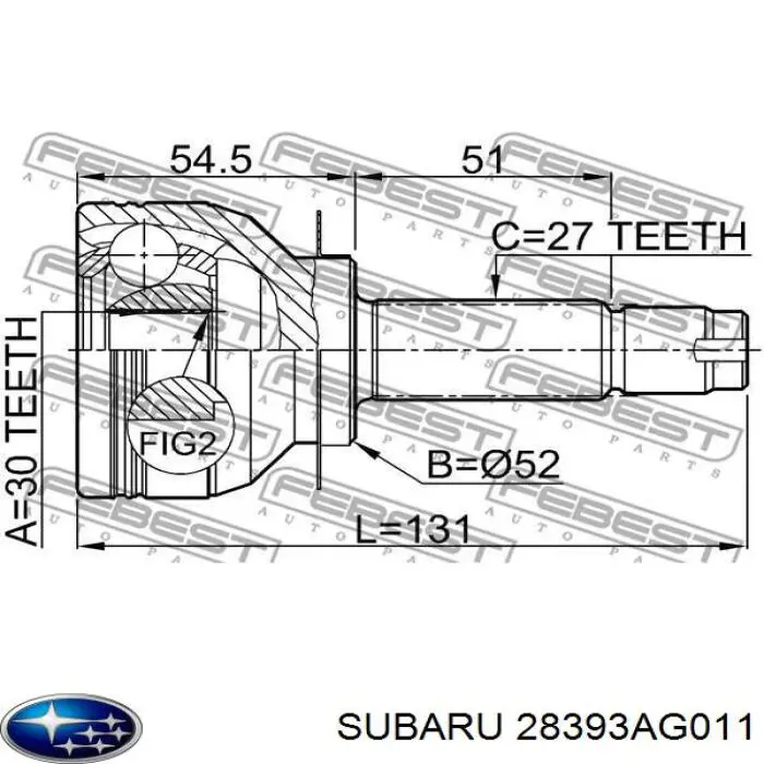 28393AG011 Subaru Półoś napędowa przednia