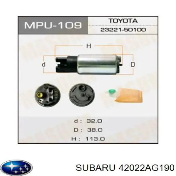 Pompa paliwa elektryczna zanurzeniowa Subaru 42022AG190 cena, od 37,26 USD