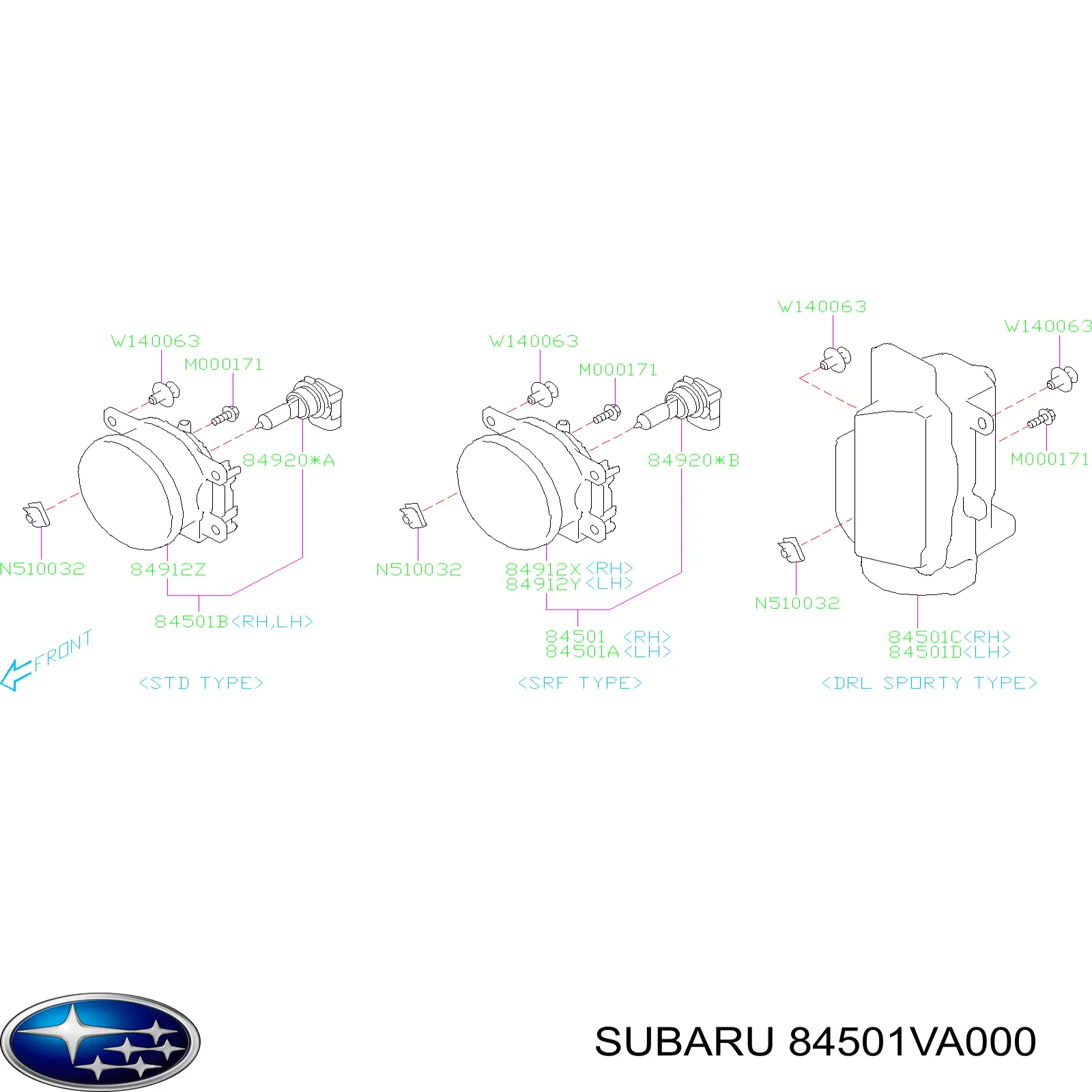 84501VA000 Subaru Lampa przeciwmgielna prawa
