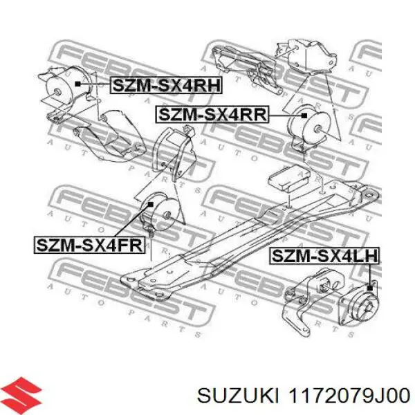 Do koszyka 1172079J00 Suzuki Poduszka (podpora) silnika przednia