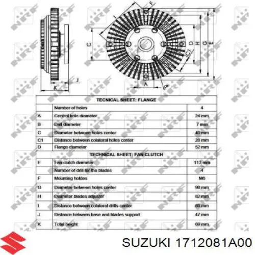 Sprzęgło wiskotyczne wentylatora chłodzenia Suzuki 1712081A00 cena, od 60,02 USD