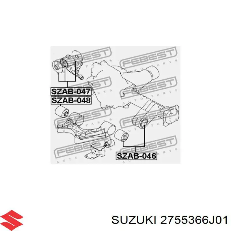 Do koszyka 2755366J01 Suzuki Silentblock trawersu do mocowania przedniego reduktora przedni